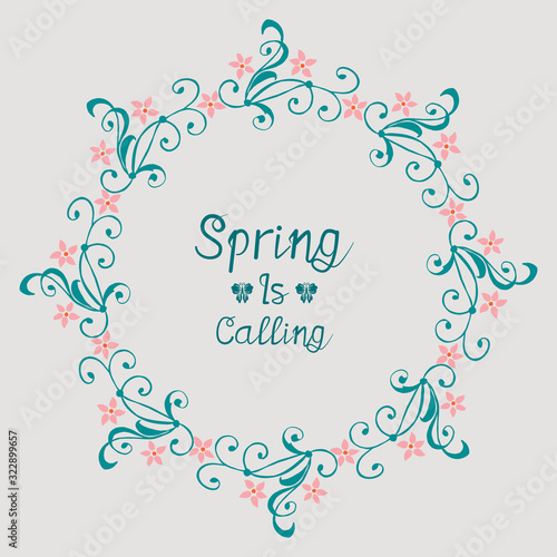 Romantic shape of leaf and floral frame, for spring calling greeting card design. Vector