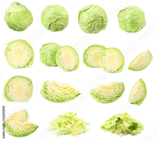 green cabbage isolated on white background. healthy food