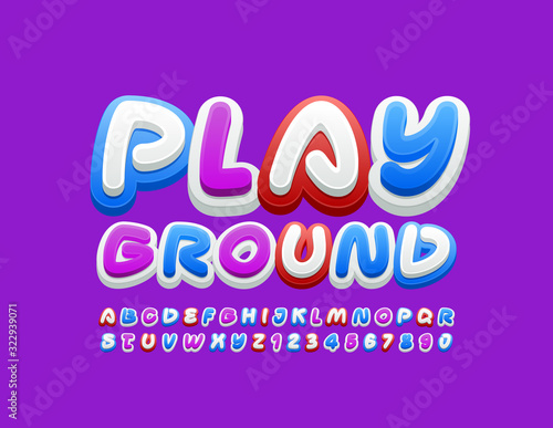 Vector bright logo Playground. Artistic Alphabet Letters and Numbers. Colorful Kids Font.