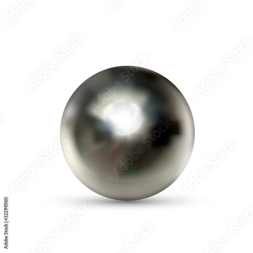 Realistic glossy black pearl with glares and reflection isolated on white