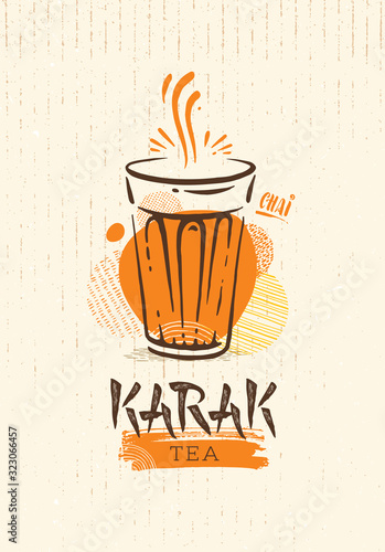 Karak Milk Chai Illustration On Organic Background. Spicy Hot Tea Design Element Vector Design