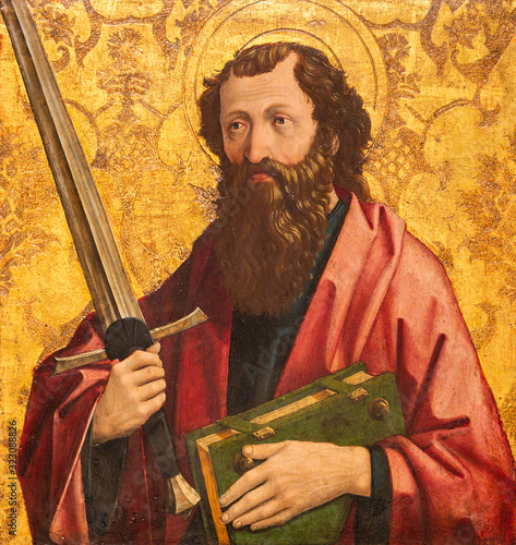 Vienna, Austria. 2019/11/7. Painting of Saint Paul (c. 1465) by Michael Pacher (c. 1435–1498). Belvedere Museum, Vienna, Austria.