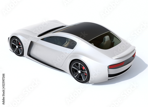 Rear view of silver color electric powered sports coupe isolated on white background. 3D rendering image.