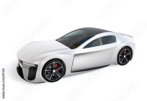 Pearl color paint electric powered sports coupe isolated on white background. 3D rendering image. Original design.