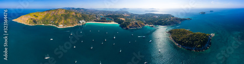Aerial panorama of Phuket island. Nai Harn beach, Ya Nui beach and Southern tip are in the frame
