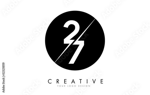 27 2 7 Number Logo Design with a Creative Cut and Black Circle Background.