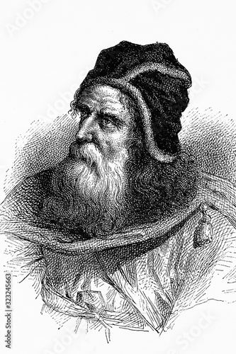 Archimedes of Syracuse. Mathematician, Physicist, inventor, and astronomer. 287 BC-212 BC. Antique illustration. 1883.