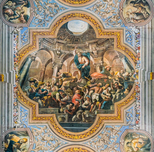 Frescoed ceiling in Ostuni Cathedral. Apulia (Puglia), southern Italy. 