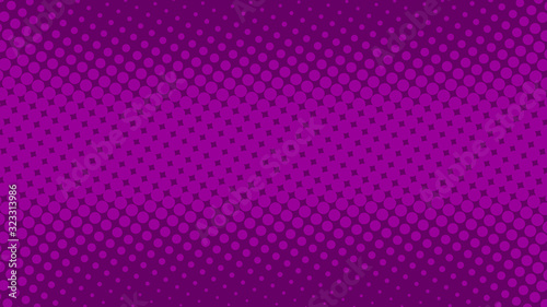 Magenta and violet pop art background in retro comic style with halftone dots design
