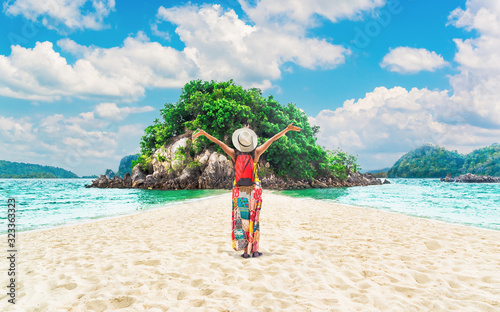 Summer lifestyle traveler woman joy fun nature scenic landscape sandy beach Pak Bia island Krabi, Famous landmark tourist travel Phuket Thailand holidays vacation, Tourism beautiful destinations Asia