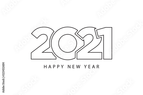 Simple style lines happy new year 2021 black white theme. Vector illustration.