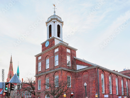 Clark Street and St Stephen Church at downtown Boston