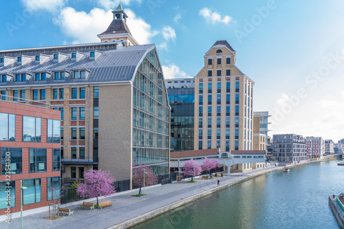 Paris, France - 04 14 2019: Canal Lourcq. Great Pantin Mills