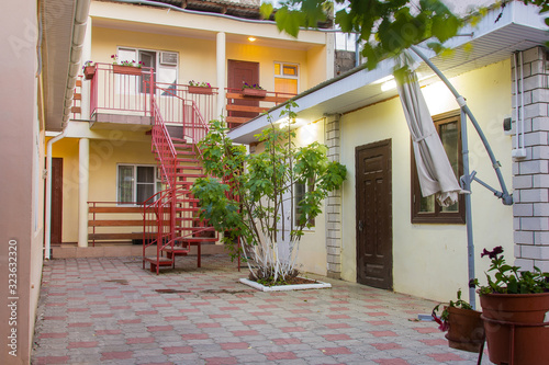 The exterior of the courtyard of a small guest house
