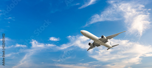 High-altitude airplane and beautiful sky in spring