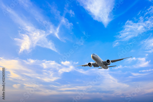 High-altitude airplane and beautiful sky in spring