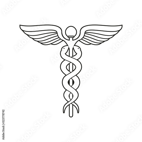 medical caduceus icon symbol, isolated on white background, vector Illustration