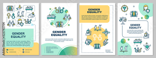 Gender equality brochure template. Men and women equal rights. Flyer, booklet, leaflet print, cover design with linear icons. Vector layouts for magazines, annual reports, advertising posters