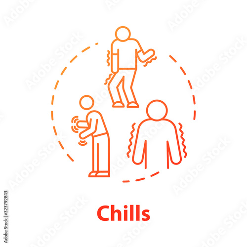 Chills concept icon. Disease sign. Influenza infection. Flu symptom. Tremor and tremble. Body ache. Unwell person. Cold idea thin line illustration. Vector isolated outline RGB color drawing