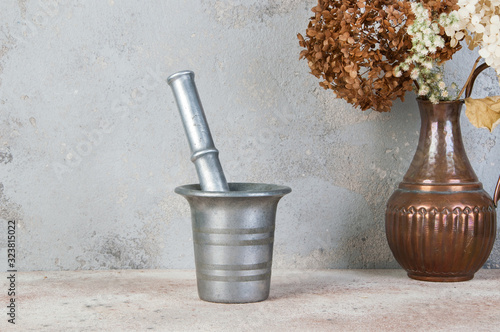 Vintage aluminum mortar with pestle