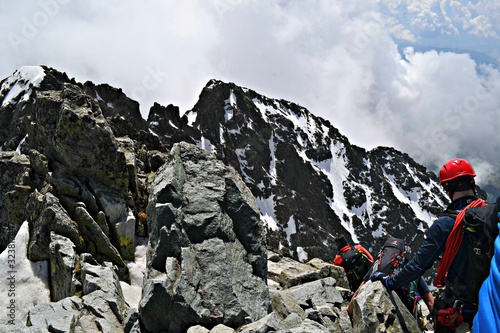 Wspinacze schodzą z Gerlacha, Tatry, Słowacja