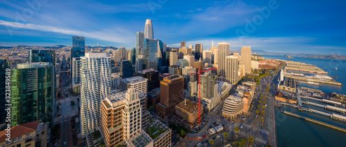 Aerial view of San Francisco South of Market skyline and the waterfront