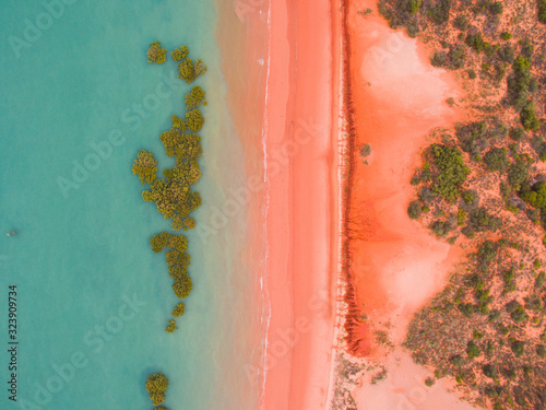 Aerial drone view of roebuck bay in Broome, Western Australia