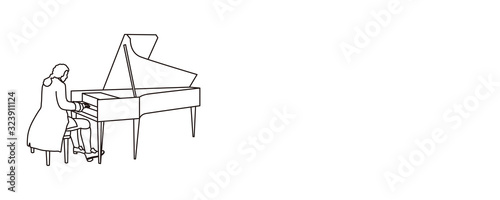 ベートーベンの時代のピアニストとピアノのイラスト