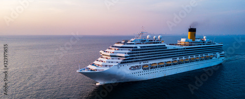 Aerial view large cruise ship at sea, Passenger cruise ship vessel