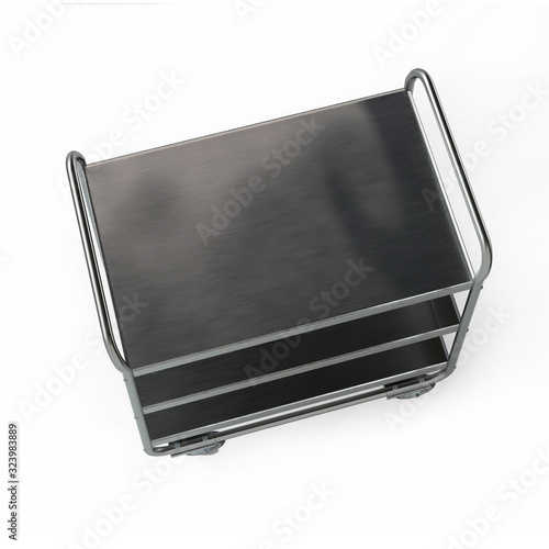 Stainless steel three shelf utility cart model, 3D illustration