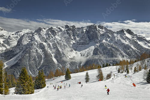 Ski Resort Folgarida - Marilleva in the Val di Sole and Brenta Dolomites, UNESCO World Heritage Site - View from Monte Vigo, Pinzolo, Trento Autonomous Province, Trentino Region, Upper Adige, Italy