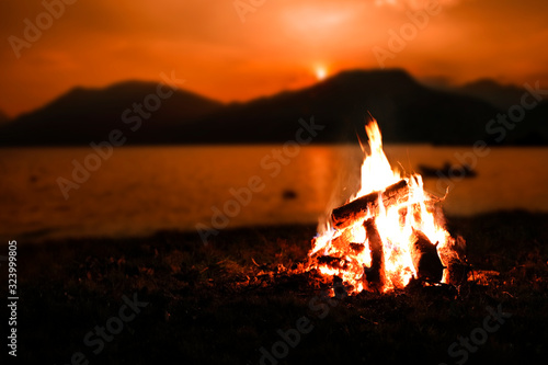 Campfire and free space for your decoration.Copy space for your product. 
