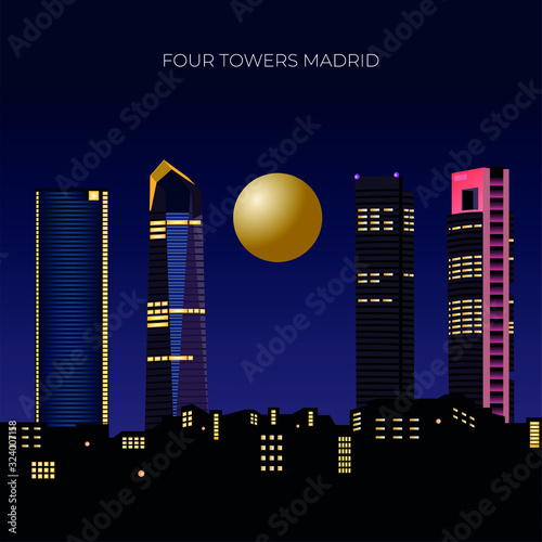 Ilustración torres de Madrid por la noche