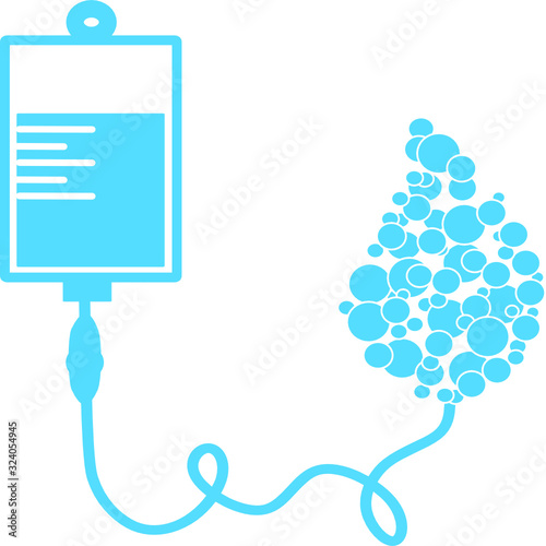Infusion icon. Intravenous bag, blood, drip. Medical help concept. Vector illustration can be used for topics like hospital, therapy, chemotherapy. Iv, infuse, blood bag. Tube and blood collection. 