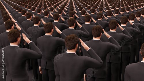 businessman crowd military salute dictatorship 3D illustration