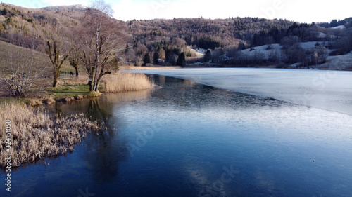 Frozen lake of La Thuile, near Chambery, Savoy, France