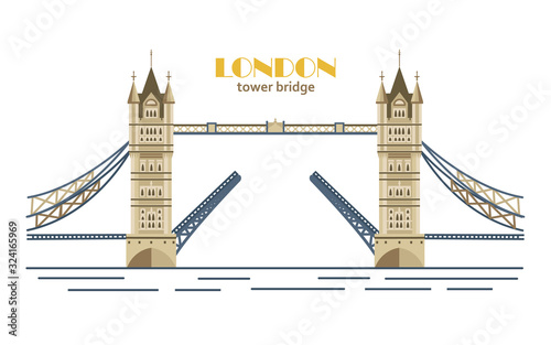 Tower Bridge, vector illustration, flat style. London landmark card.