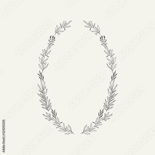 Floral oval frame. Botanical design. Vector isolated illustration.