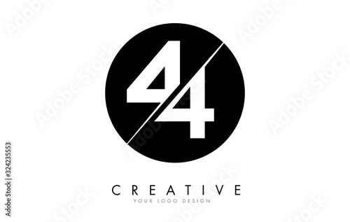 44 4 Number Logo Design with a Creative Cut and Black Circle Background.