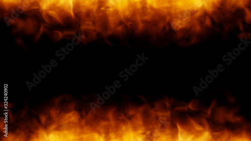 fire flames frame on black background 3d rendering illustration