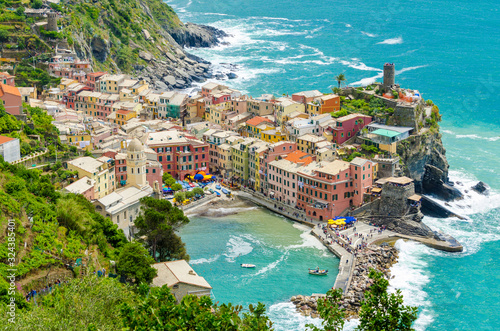 Vernazza in Cinque Terre, Italy, view from mountain trail