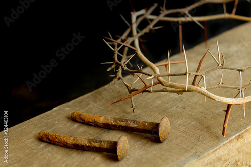 crown of thorns and nails symbols of the Christian crucifixion in Easter