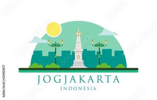 The White Paal / Tugu Pal Putih / Tugu Jogja, Landmark of Yogyakarta city flat design, vector logo icon illustration. Landmark of Ngayogyakarta Hadiningrat or Jogjakarta City or Jogja City, Indonesia