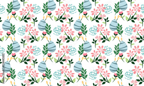 Easter egg pattern background with simple leaf and flower drawing.