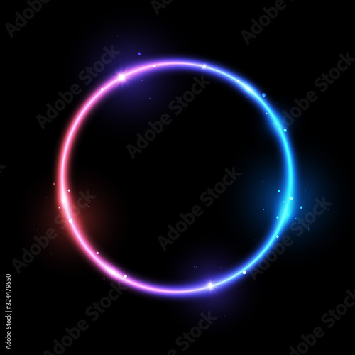 Bright neon circle on black background - vector shiny element for Your design