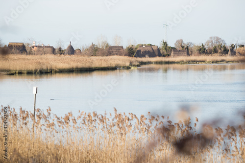 caorle, italy, 02/16/2020 , View of Caorle's lagoon, a famous touristic spot in the adriatic sea coast line.