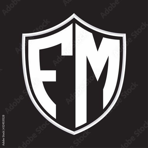 FM Logo monogram with shield shape isolated on outline design template