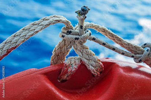 Safety equipment: lifeline tied reef knot.