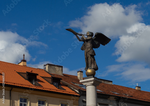 April 26, 2018 Vilnius, Lithuania, Statue of an angel in Uzhupis district in Vilnius.