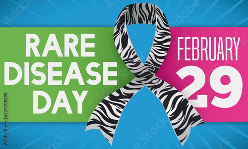 Zebra Pattern in Ribbon with Labels for Rare Disease Day, Vector Illustration